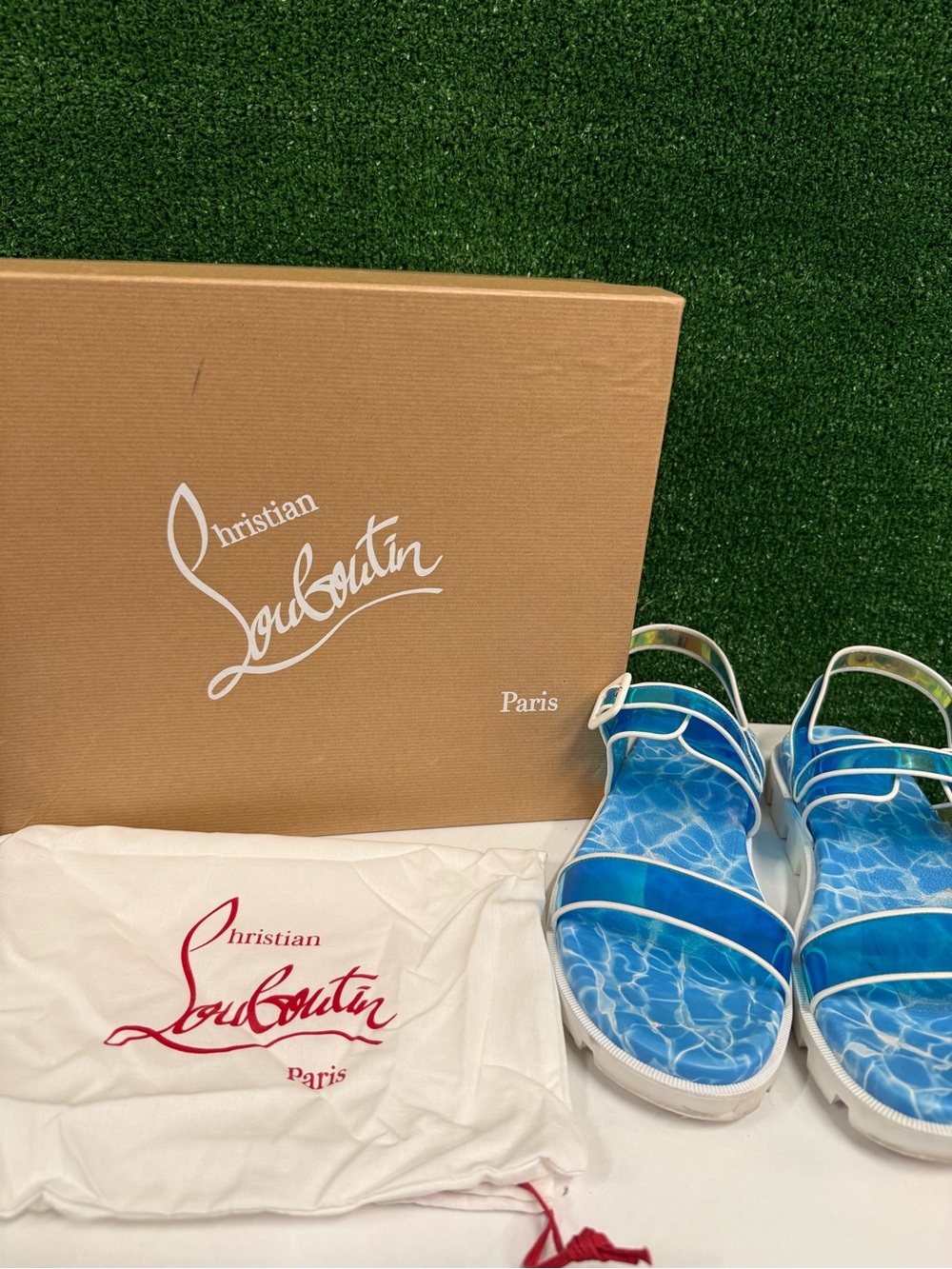 Christian Louboutin Nappa PVC Duniss Blue and white PVC sandal size 42